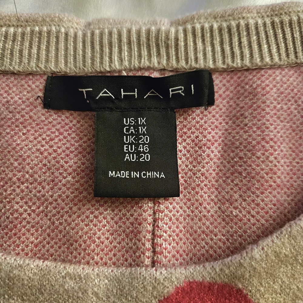 Tahari Light Beige Sweater with Pink Detail - Picture 7 of 7